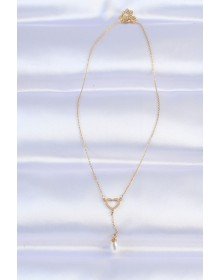 316L Steel Chain Gold Color Pearl Stone Detail Heart Necklace