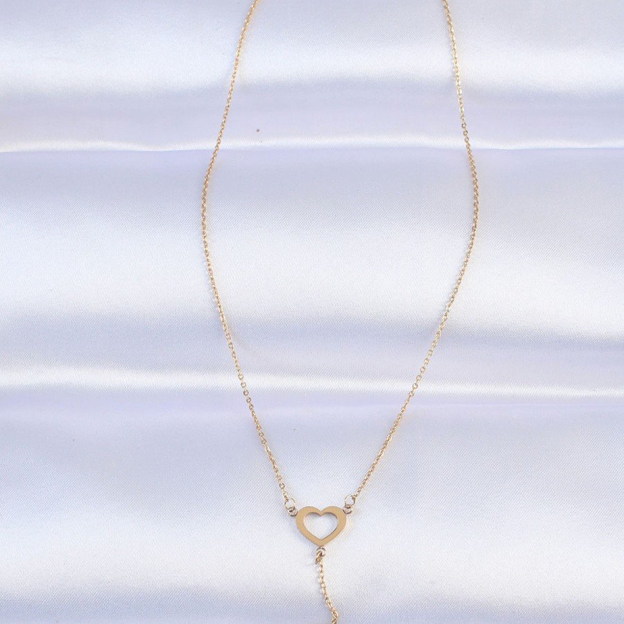 316L Steel Chain Gold Color Pearl Stone Detail Heart Necklace