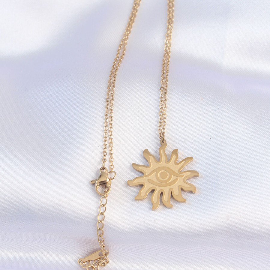 316L Steel Chain Gold Color Eye Sun Design Necklace