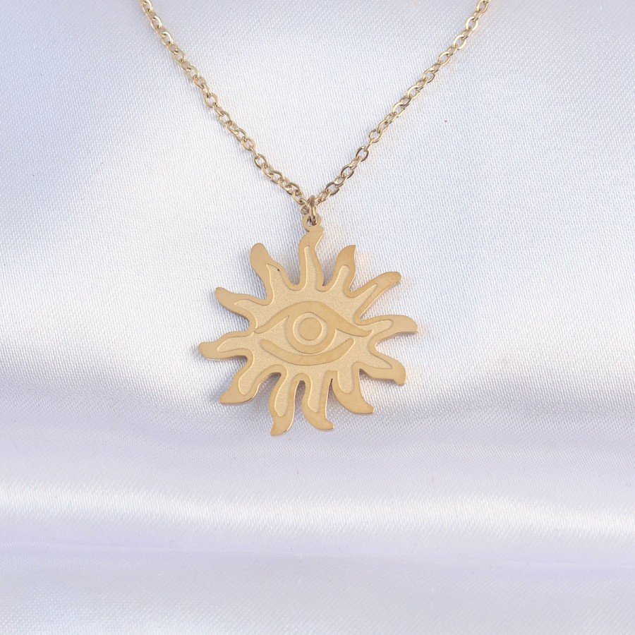 316L Steel Chain Gold Color Eye Sun Design Necklace