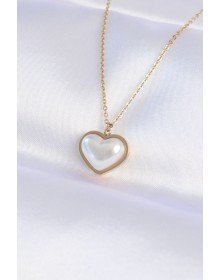 316L Steel Chain Gold Color White Stone Bubble Heart Necklace