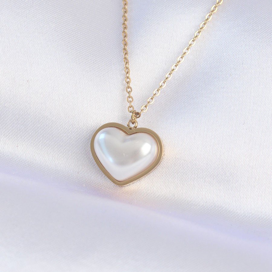 316L Steel Chain Gold Color White Stone Bubble Heart Necklace