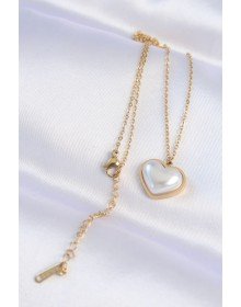 316L Steel Chain Gold Color White Stone Bubble Heart Necklace