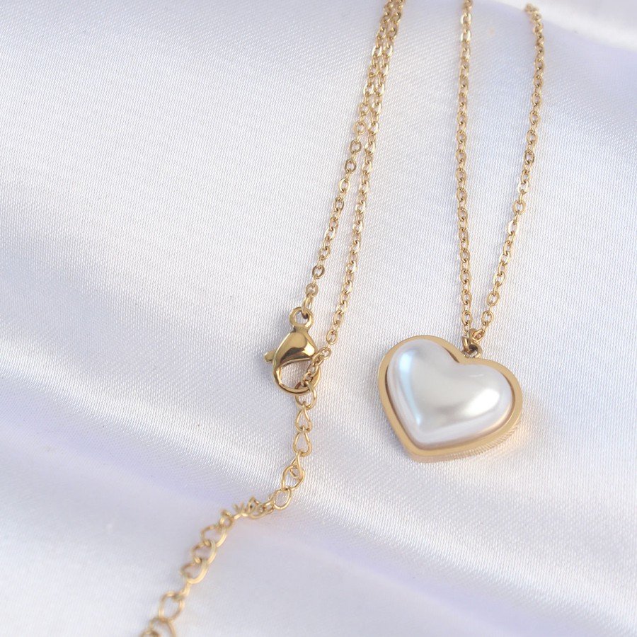 316L Steel Chain Gold Color White Stone Bubble Heart Necklace