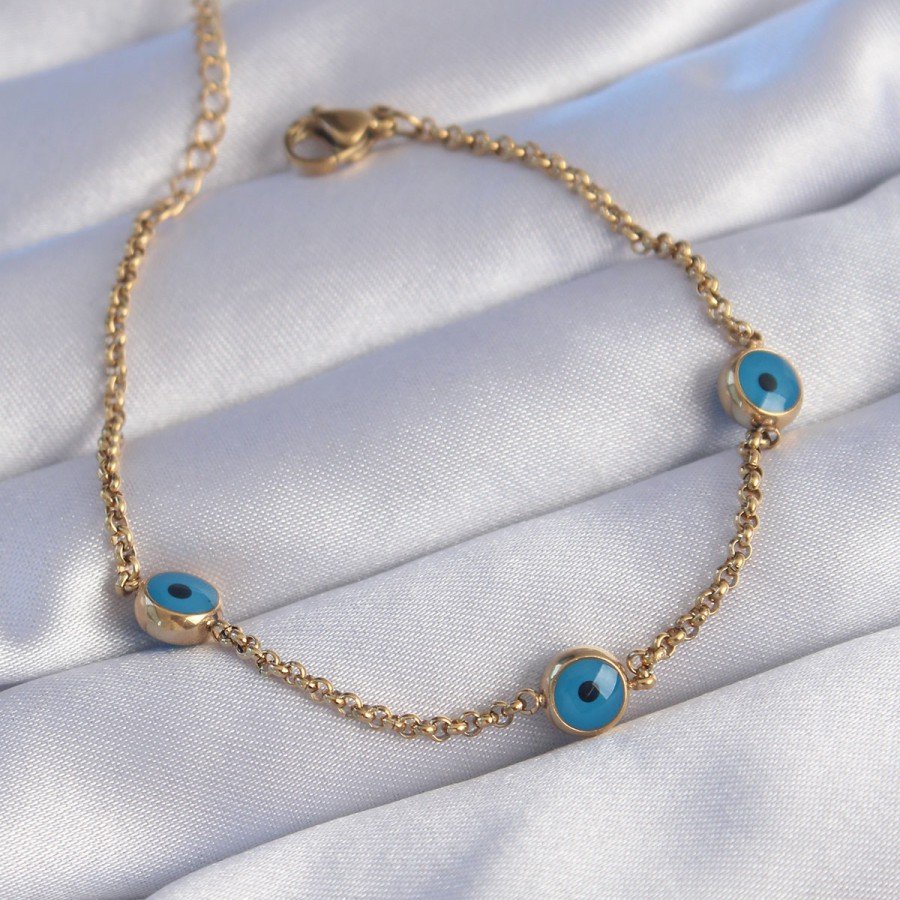 316L Steel Gold Color Evil Eye Bead Design Bracelet 316L Steel Gold Color Evil Eye Bead Design Bracelet