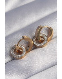 316L Steel Gold Color Zircon Stone Interlocking Oval Earrings