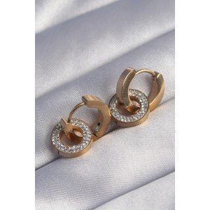 316L Steel Gold Color Zircon Stone Interlocking Oval Earrings