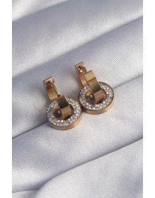 316L Steel Gold Color Zircon Stone Interlocking Oval Earrings