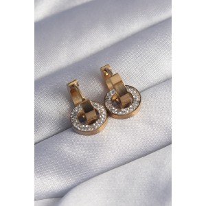 316L Steel Gold Color Zircon Stone Interlocking Oval Earrings