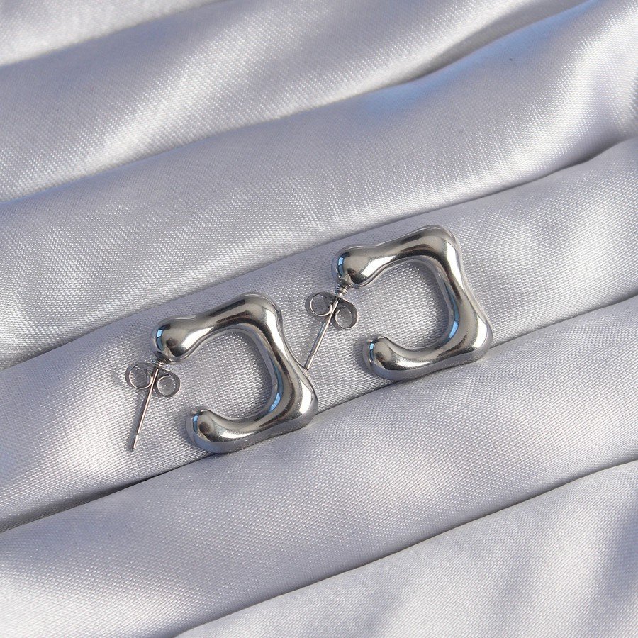 316L Steel Silver Color Minimal Bubble Earrings