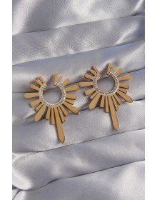 316L Steel Gold Color Zircon Stone Sun Figure Earrings