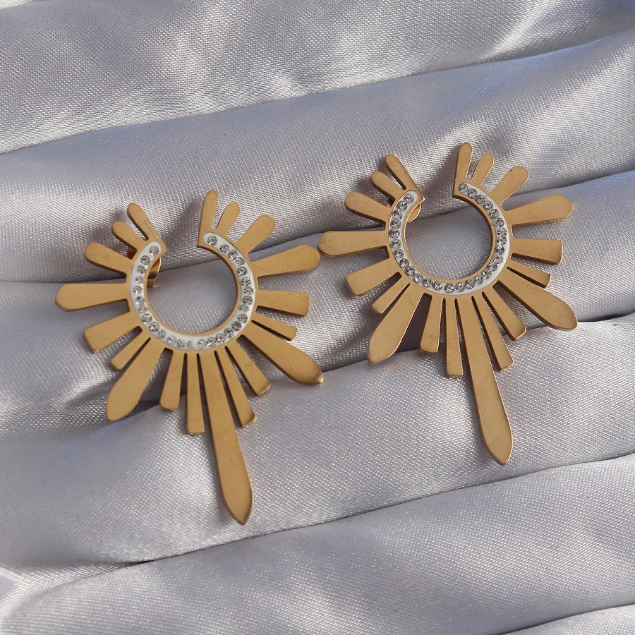316L Steel Gold Color Zircon Stone Sun Figure Earring