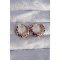 Brass Gold Color Purple Ethnic Patterned Hoop Earrings