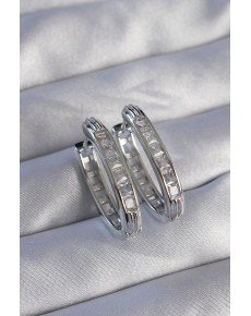 Brass Silver Color Zircon Stone Oval Model Earrings