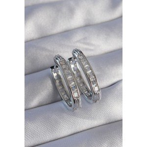 Brass Silver Color Zircon Stone Oval Model Earrings