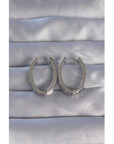 Brass Silver Color Zircon Stone Oval Model Earrings