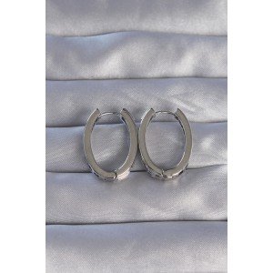 Brass Silver Color Zircon Stone Oval Model Earrings Brass Silver Color Zircon Stone Oval Model Earrings