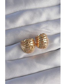 Brass Gold Color Serrated Minimal Curved Design Earrings