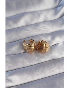 Brass Gold Color Serrated Minimal Curved Design Earrings