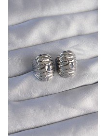 Brass Silver Color Serrated Minimal Curved Design Earrings