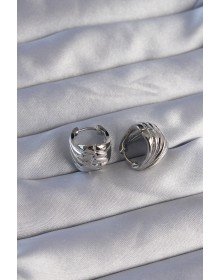Brass Silver Color Serrated Minimal Curved Design Earrings