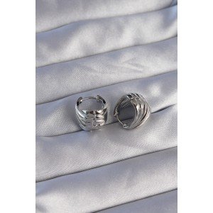 Brass Silver Color Serrated Minimal Curved Design Earrings