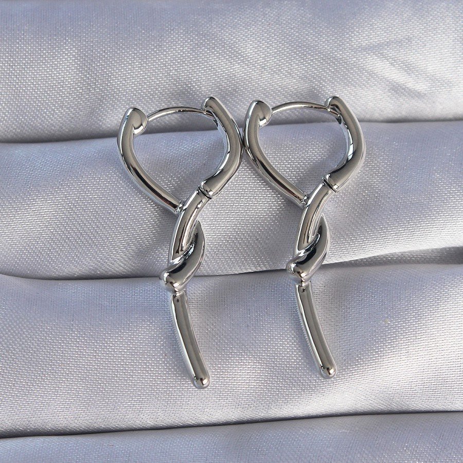 Brass Silver Color Spiral Rod Design Long Earrings