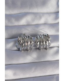 Brass Silver Color Serrated Bombe Model Earrings