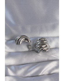 Brass Silver Color Serrated Bombe Model Earrings
