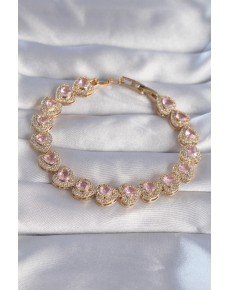 Vip Series Brass Gold Color Pink Zircon Stone Heart Design Bracelet