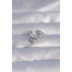 Brass Silver Color Zircon Stone Heart Model Adjustable Ring Brass Silver Color Zircon Stone Heart Model Adjustable Ring