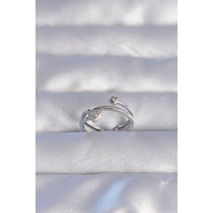 Brass Silver Color Zircon Stone Heart Model Adjustable Ring