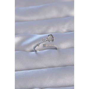 Brass Silver Color Zircon Stone and Pearl Saturn Model Adjustable Ring