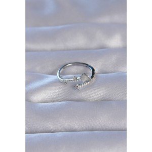 Brass Silver Color Zircon Stone and Pearl Saturn Model Adjustable Ring