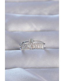 Brass Silver Color Zircon Stone Baguette Waterway Model Adjustable Ring