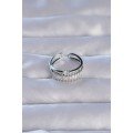Brass Silver Color Zircon Stone Baguette Waterway Model Adjustable Ring