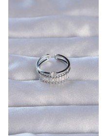 Brass Silver Color Zircon Stone Baguette Waterway Model Adjustable Ring