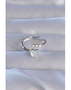 Brass Silver Color Zircon Stone Pearl Heart Model Adjustable Ring