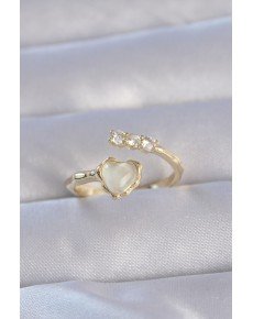 Brass Gold Color Zircon Stone Pearl Heart Model Adjustable Ring