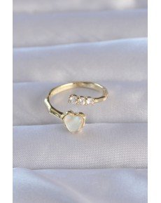 Brass Gold Color Zircon Stone Pearl Heart Model Adjustable Ring