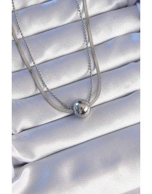 316L Steel Double Chain Silver Color Ball Italian Model Necklace