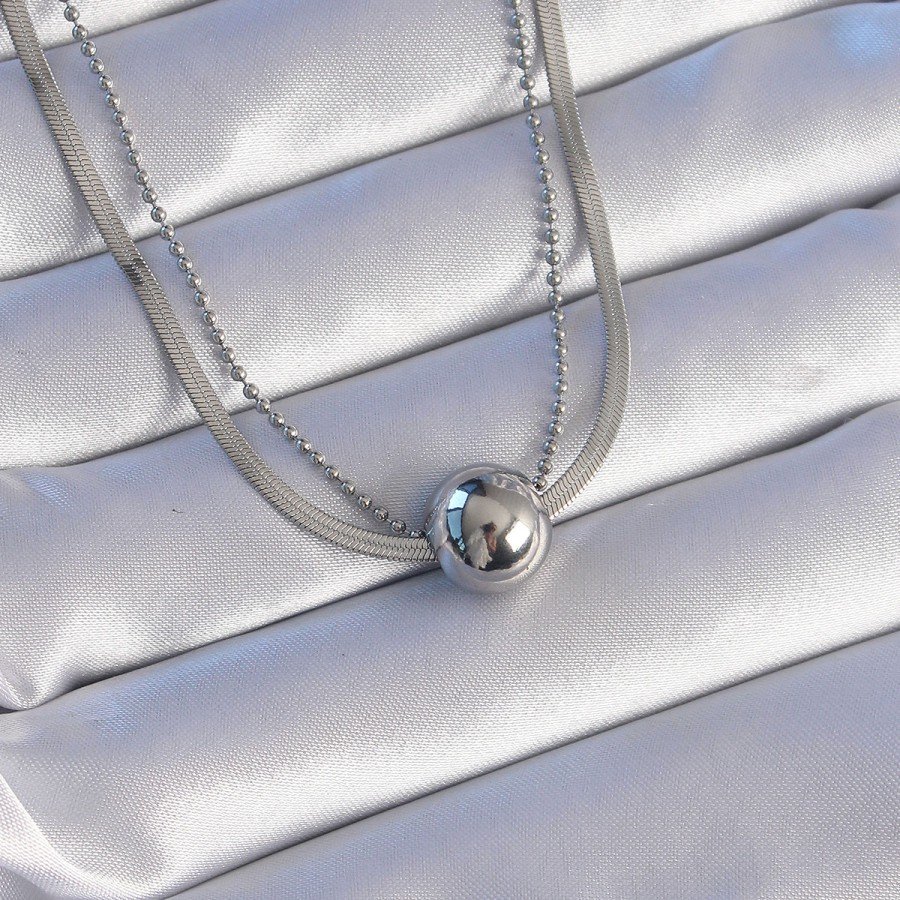 316L Steel Double Chain Silver Color Ball Italian Model Necklace