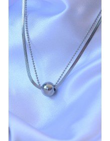 316L Steel Double Chain Silver Color Ball Italian Model Necklace