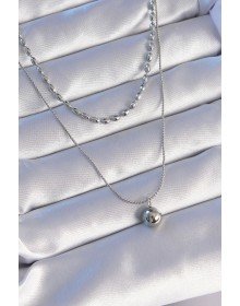 316L Steel Double Chain Silver Color Ball Model Necklace