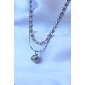 316L Steel Double Chain Silver Color Ball Model Necklace 316L Steel Double Chain Silver Color Ball Model Necklace