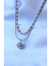 316L Steel Double Chain Silver Color Ball Model Necklace