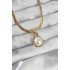 316L Steel Gold Color Flat Chain Pearl Stone Necklace