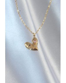 316L Steel Chain Gold Color Colorful Zircon Stone Heart Necklace 316L Steel Chain Gold Color Colorful Zircon Stone Heart Necklace