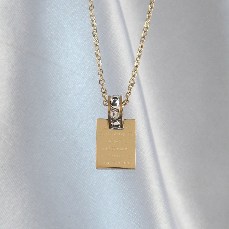 316L Steel Chain Gold Color Zircon Stone Love Letter Necklace