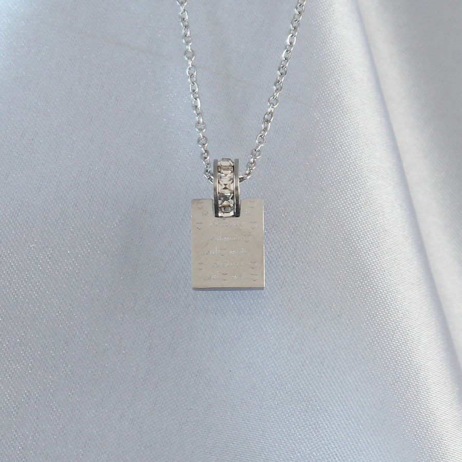 316L Steel Chain Silver Color Zircon Stone Love Letter Necklace